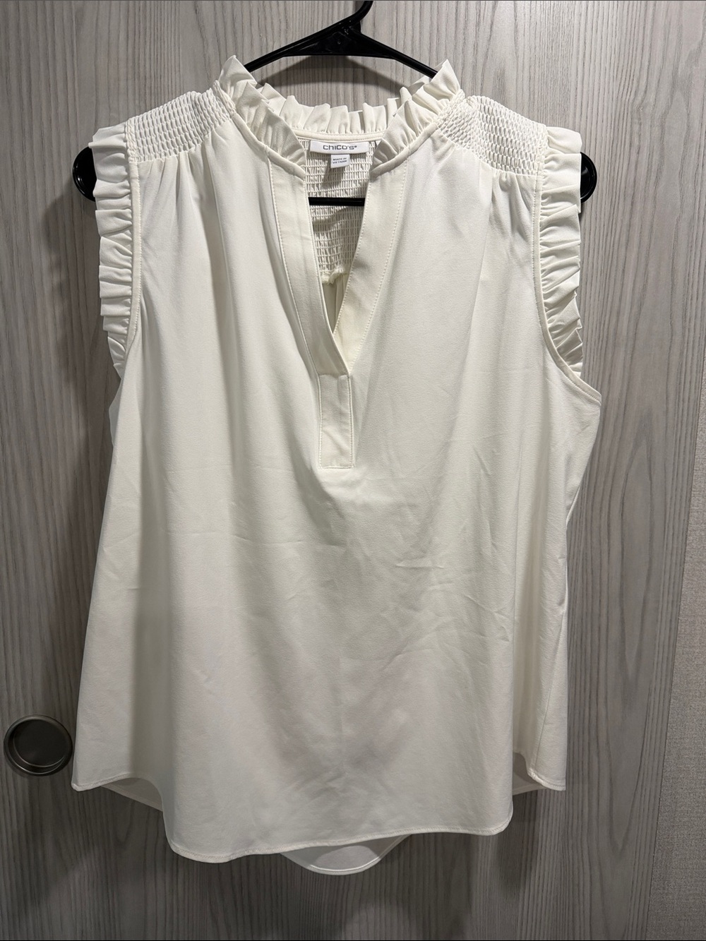 Chico's Cream Sleeveless Ruffle-Neck Tank